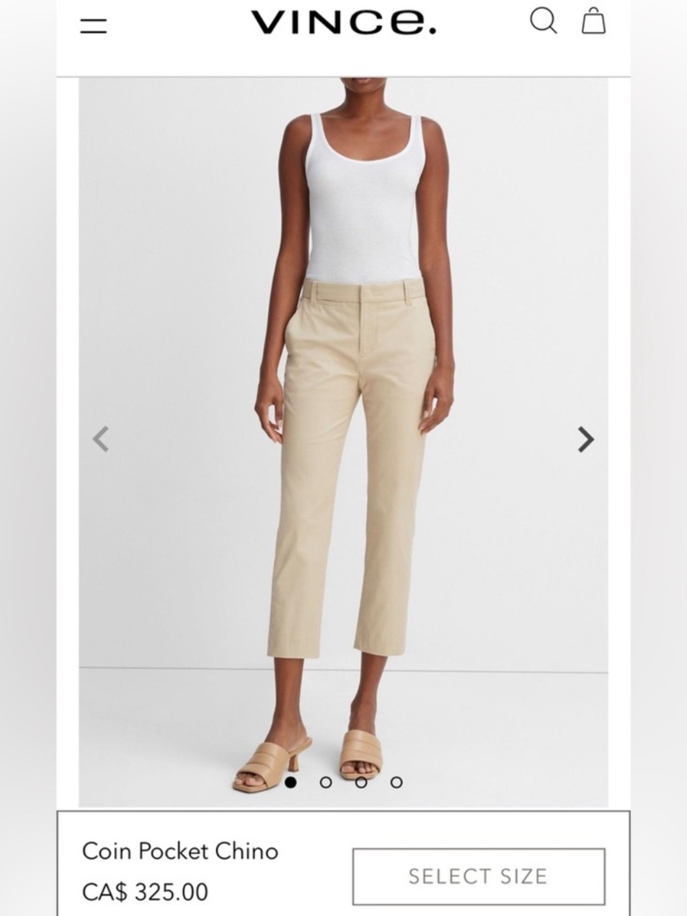 NWT Vince Beige Cropped Coin Pocket Chino Pants Trousers Women’s Size 12 Office
